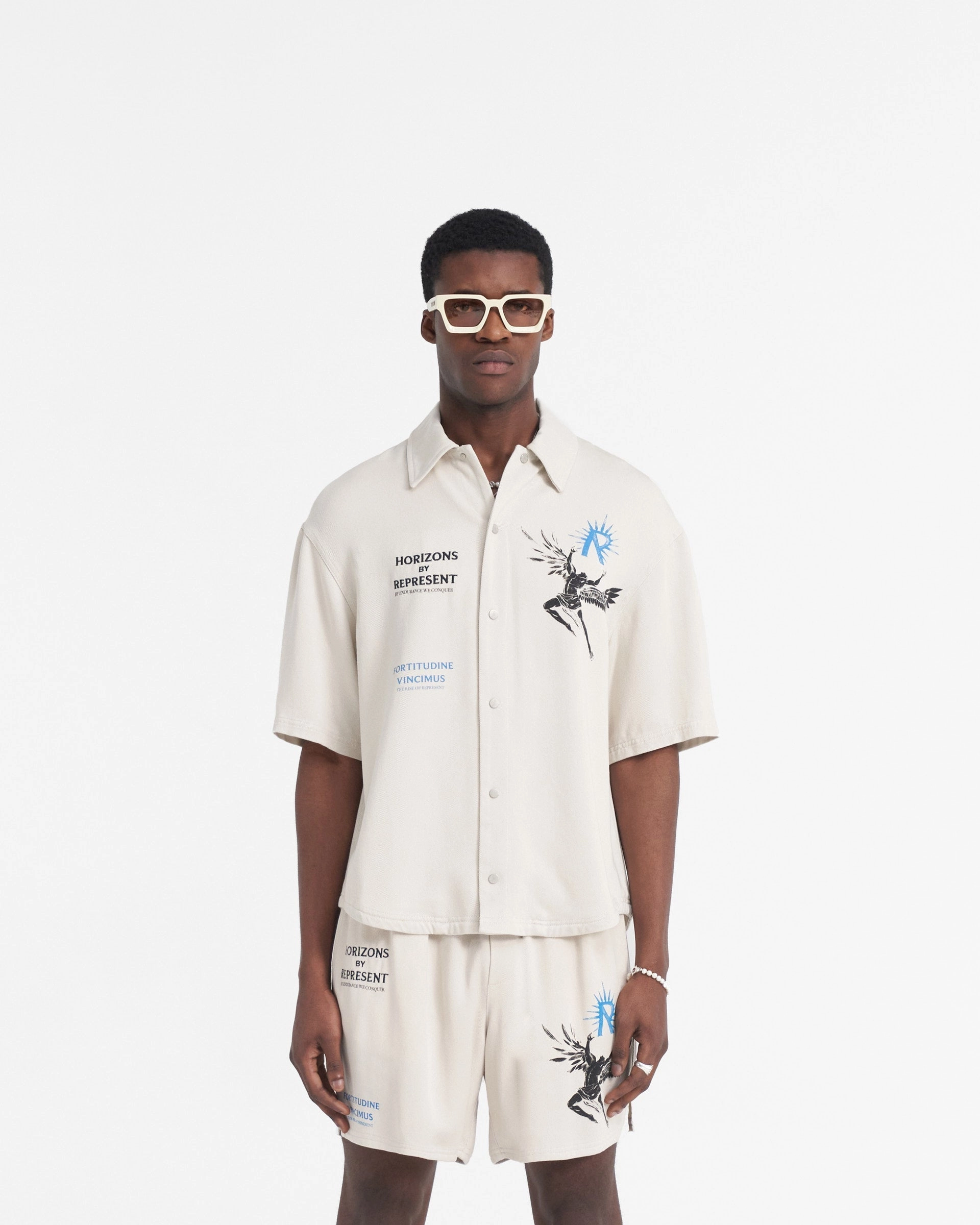 Icarus Short Sleeve Shirt - Off White Earthy Palette Casual Fit