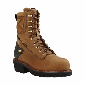 Ariat Men's Powerline 8 Inch 400G Waterproof Composite Toe Work Boot - Oily Distressed Brown All Weather River Crossing Torsional Stability