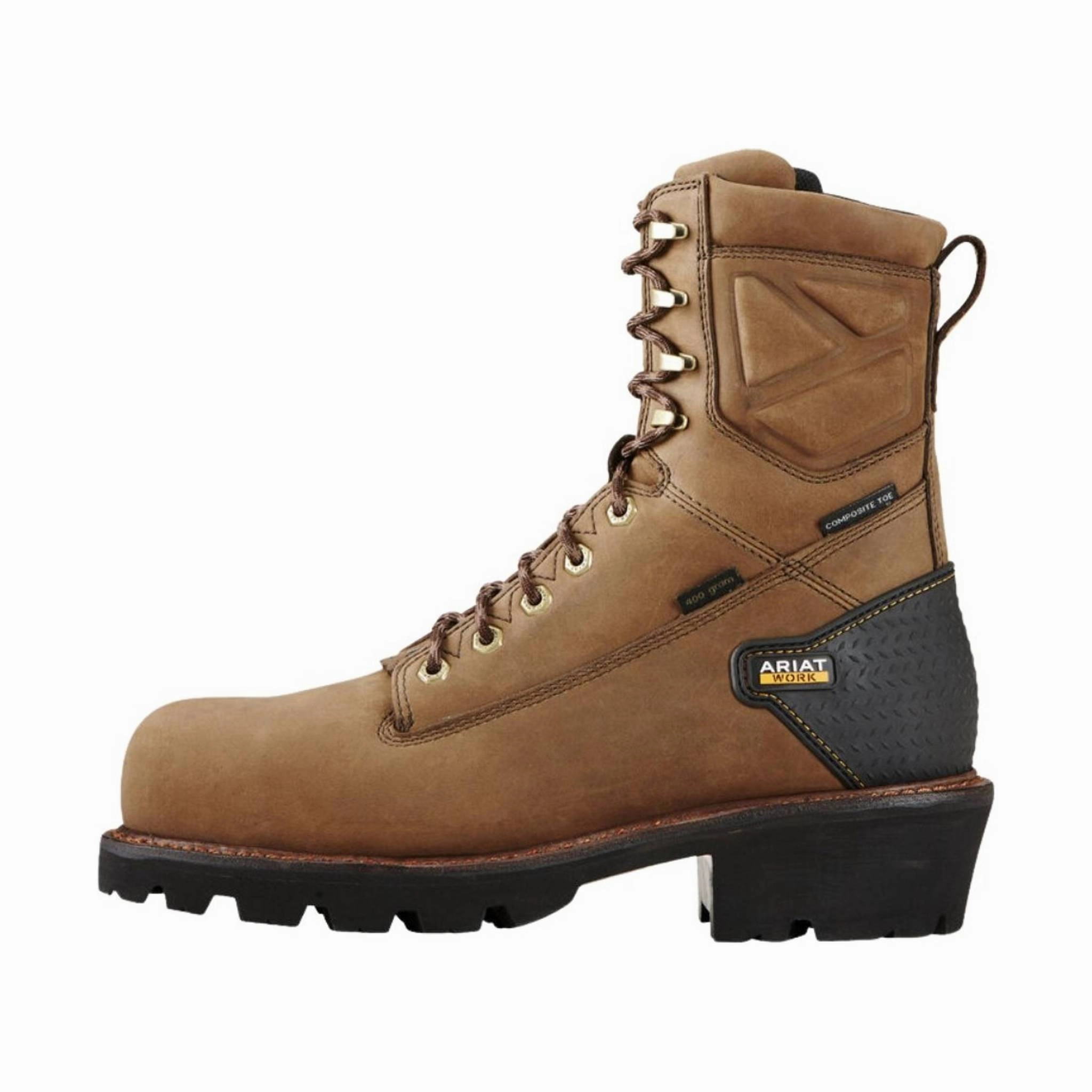 Shock   Absorbing Midsole Hard Ground Ariat Men's Powerline 8 Inch 400G Waterproof Composite Toe Work Boot - Oily Distressed Brown