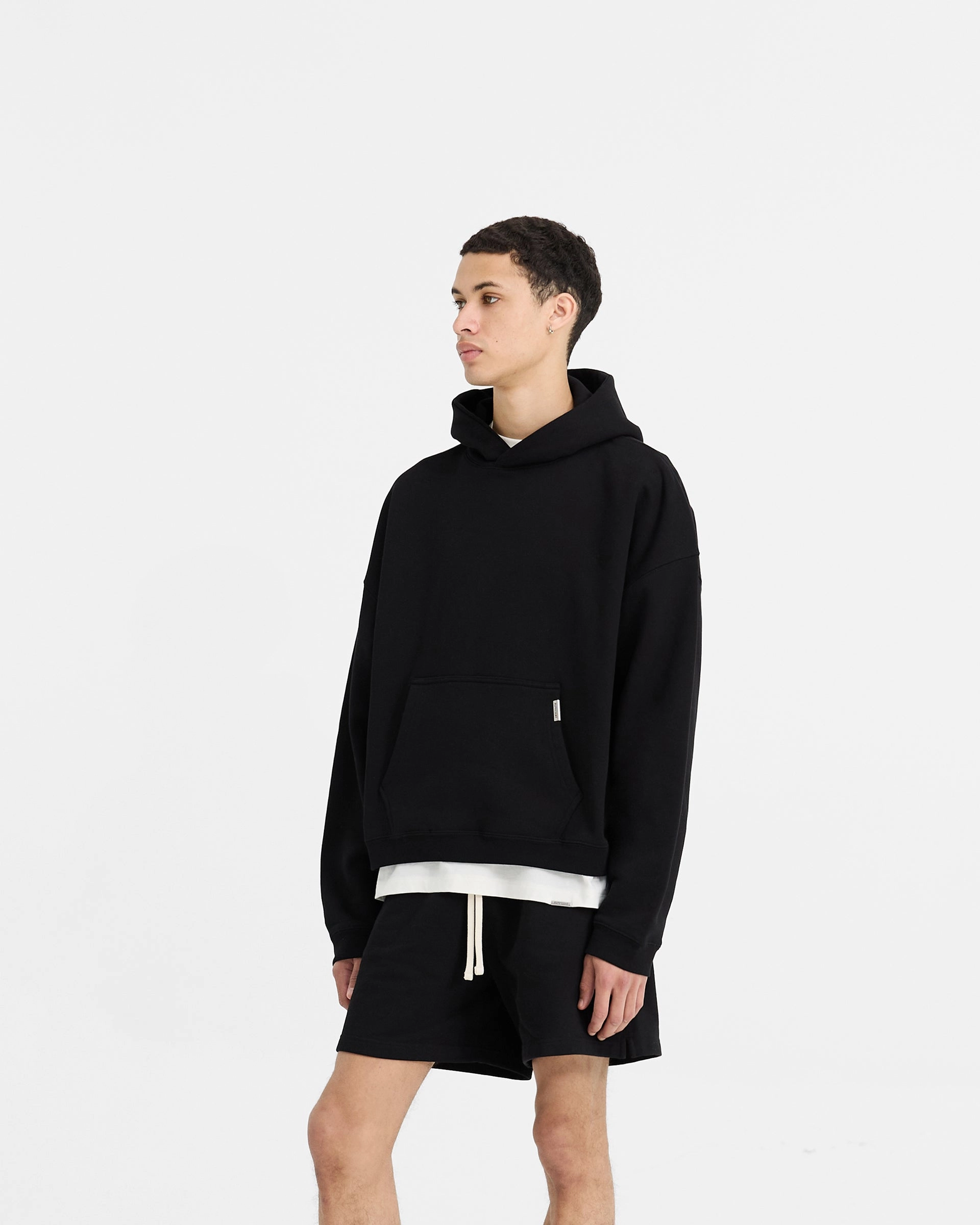 Initial Boxy Hoodie - Black Heavyweight Material