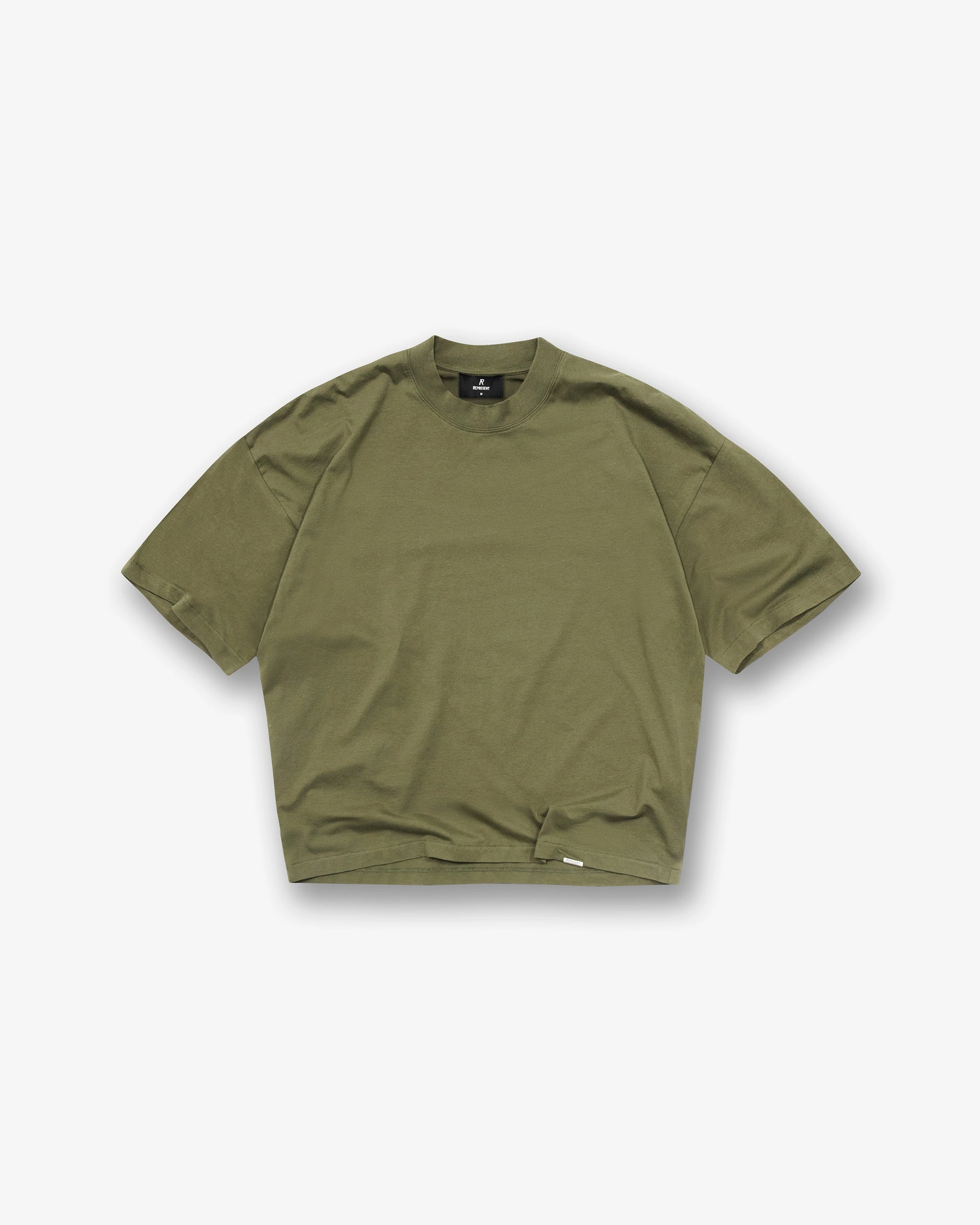 Layered Neckline Non Restrictive Fit Initial Boxy T-Shirt - Army Green