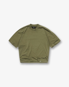 Layered Neckline Non Restrictive Fit Initial Boxy T-Shirt - Army Green