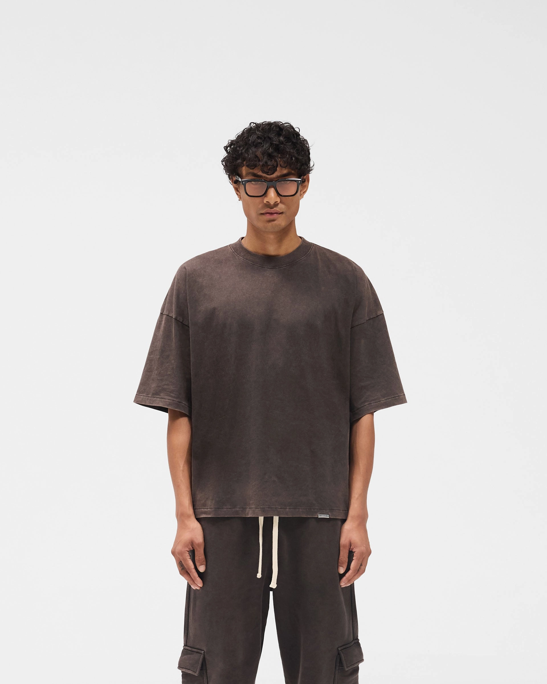 LayeredSleeveConstruction Soft Touch Texture Initial Boxy T-Shirt - Coffee