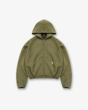 Oktoberfest wear Initial Boxy Zip Through Hoodie - Army Green