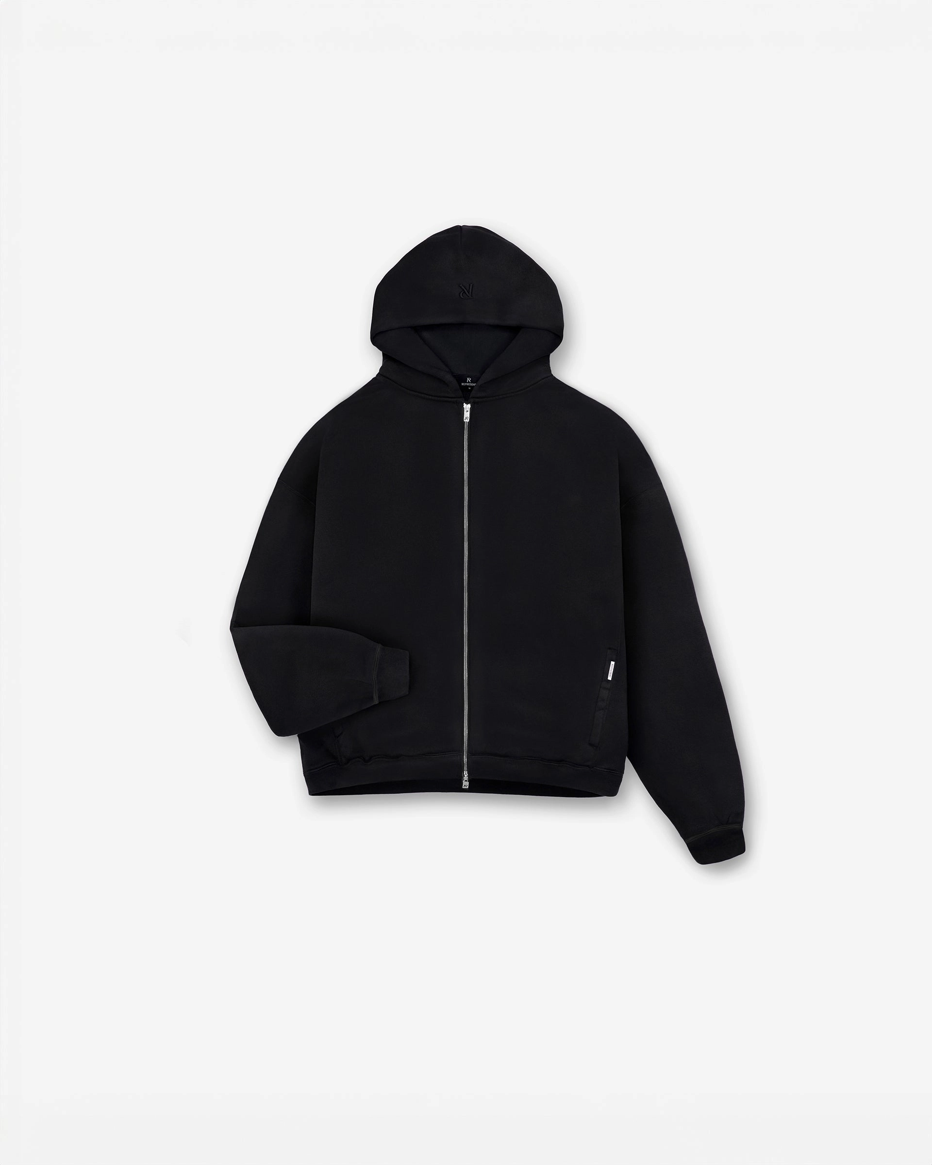 Fishing wear Initial Boxy Zip Through Hoodie - Black