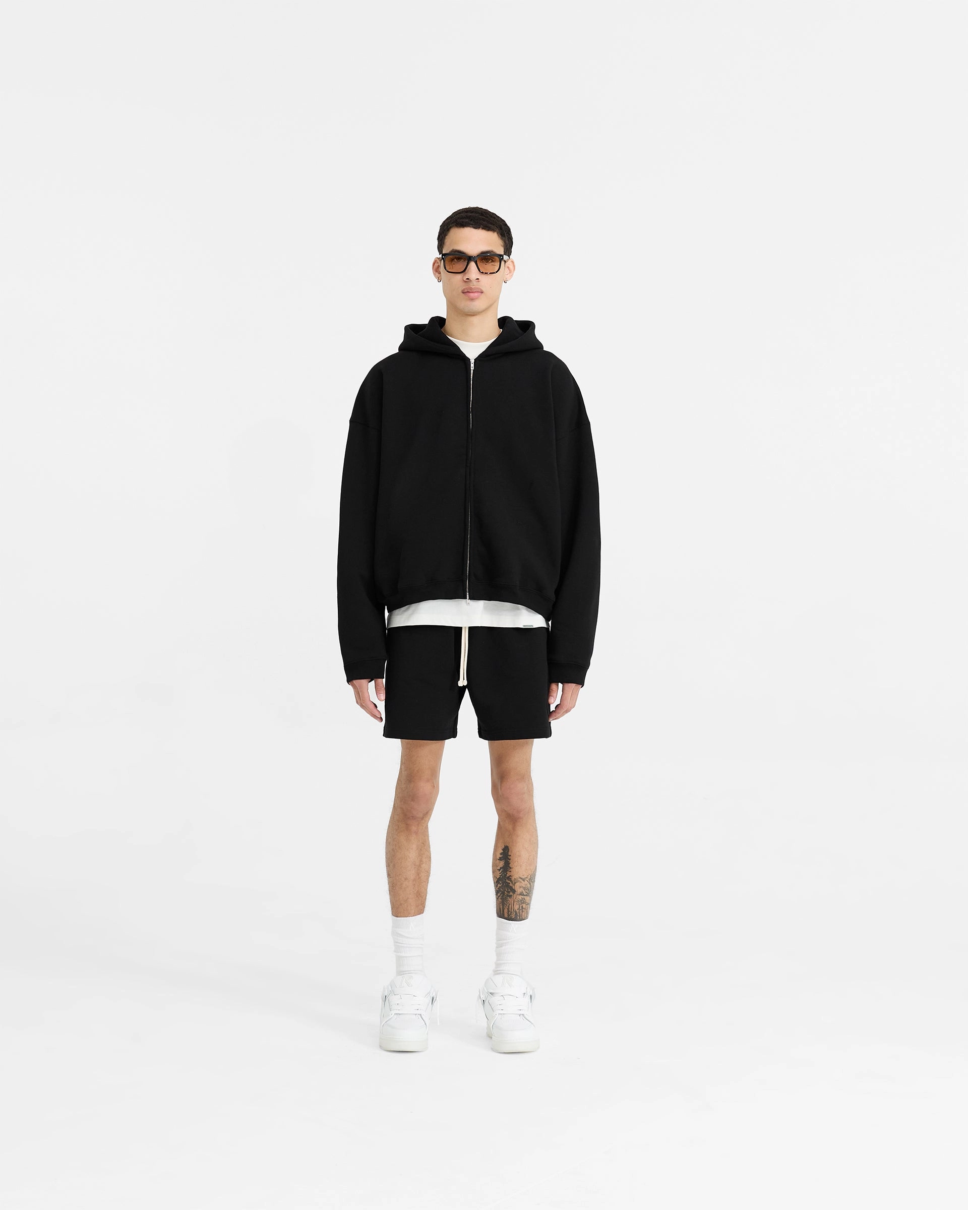 Initial Boxy Zip Through Hoodie - Black Bow Accents Fashion Energy