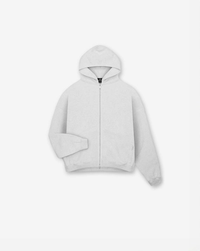 Initial Boxy Zip Through Hoodie - Ice Grey Marl Breathable Layer Design
