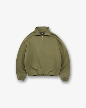 Initial Funnel Neck Quarter Zip Sweatshirt - Army Green Quiet Style