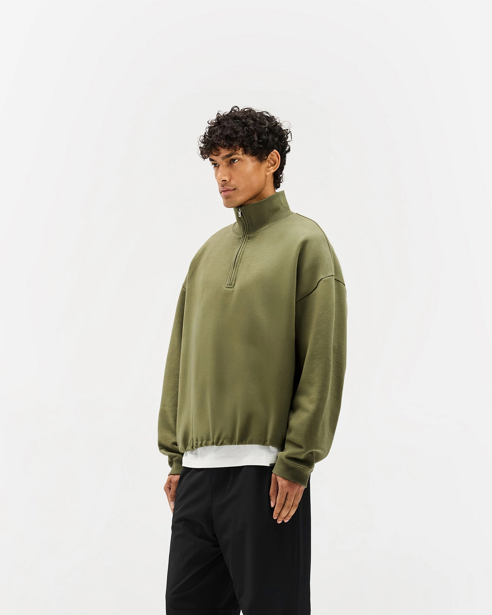 Initial Funnel Neck Quarter Zip Sweatshirt - Army Green Day To Day