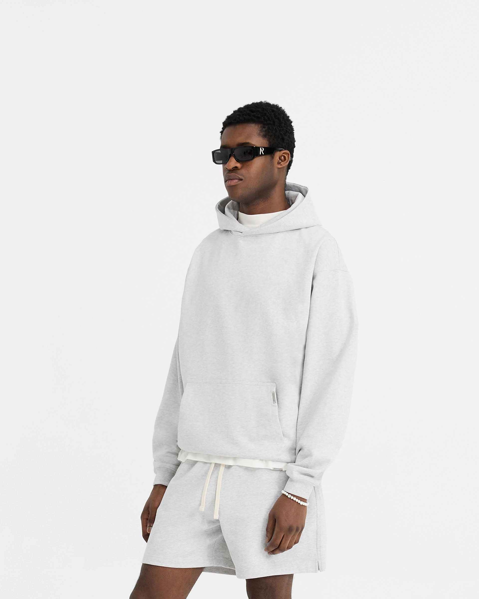 Initial Oversized Hoodie - Ice Grey Marl Minimalist Trim
