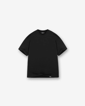 Minimal Layers Comfy Stretch Fit Initial Oversized T-Shirt - Black