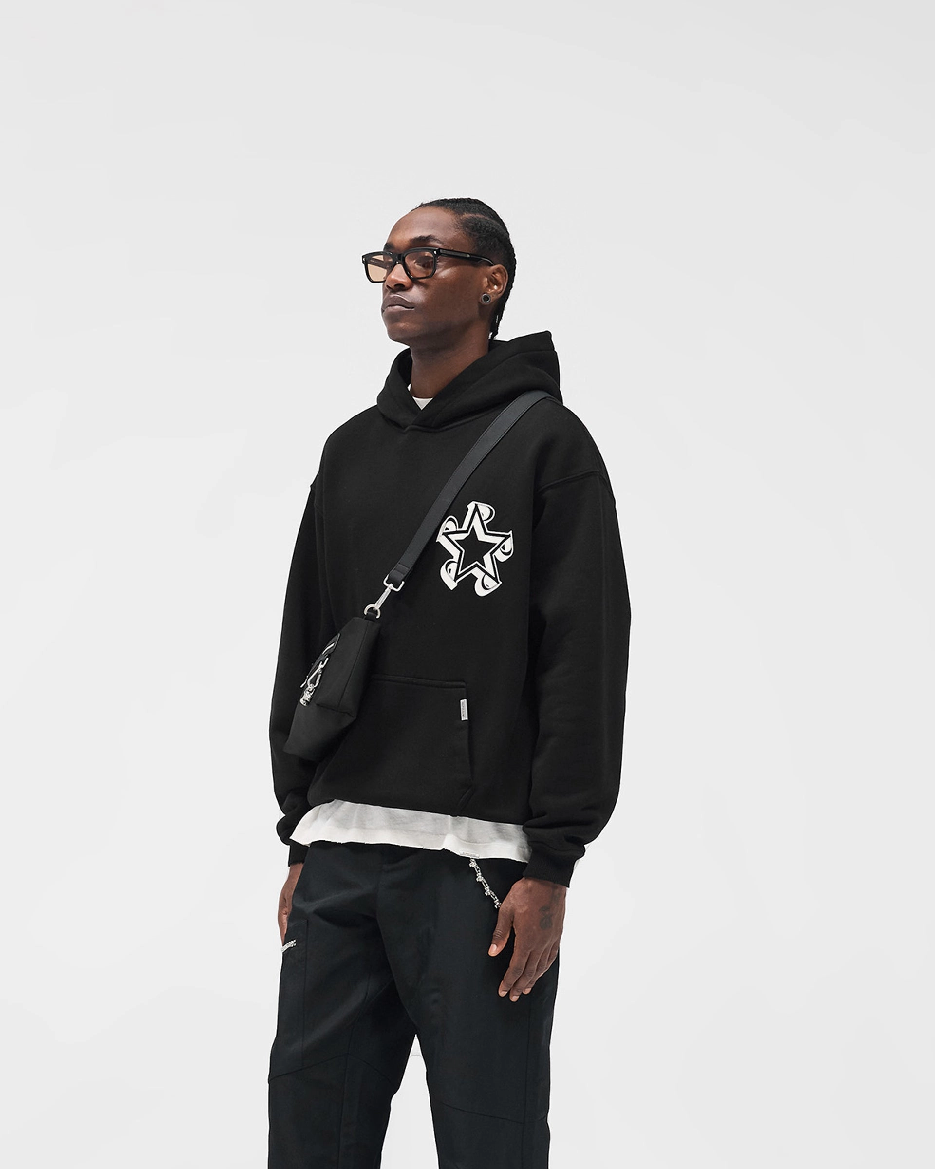 Initial Star Hoodie - Jet Black Country club style Slim Comfort Fit