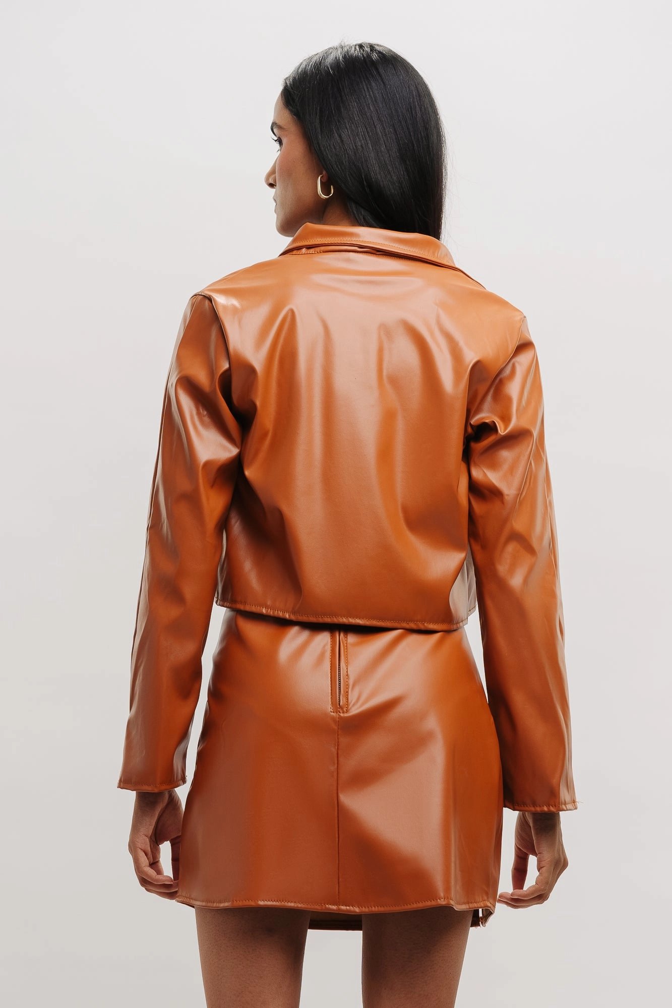 Everyday Layer Style quick dry Tan Leather Crop Shacket