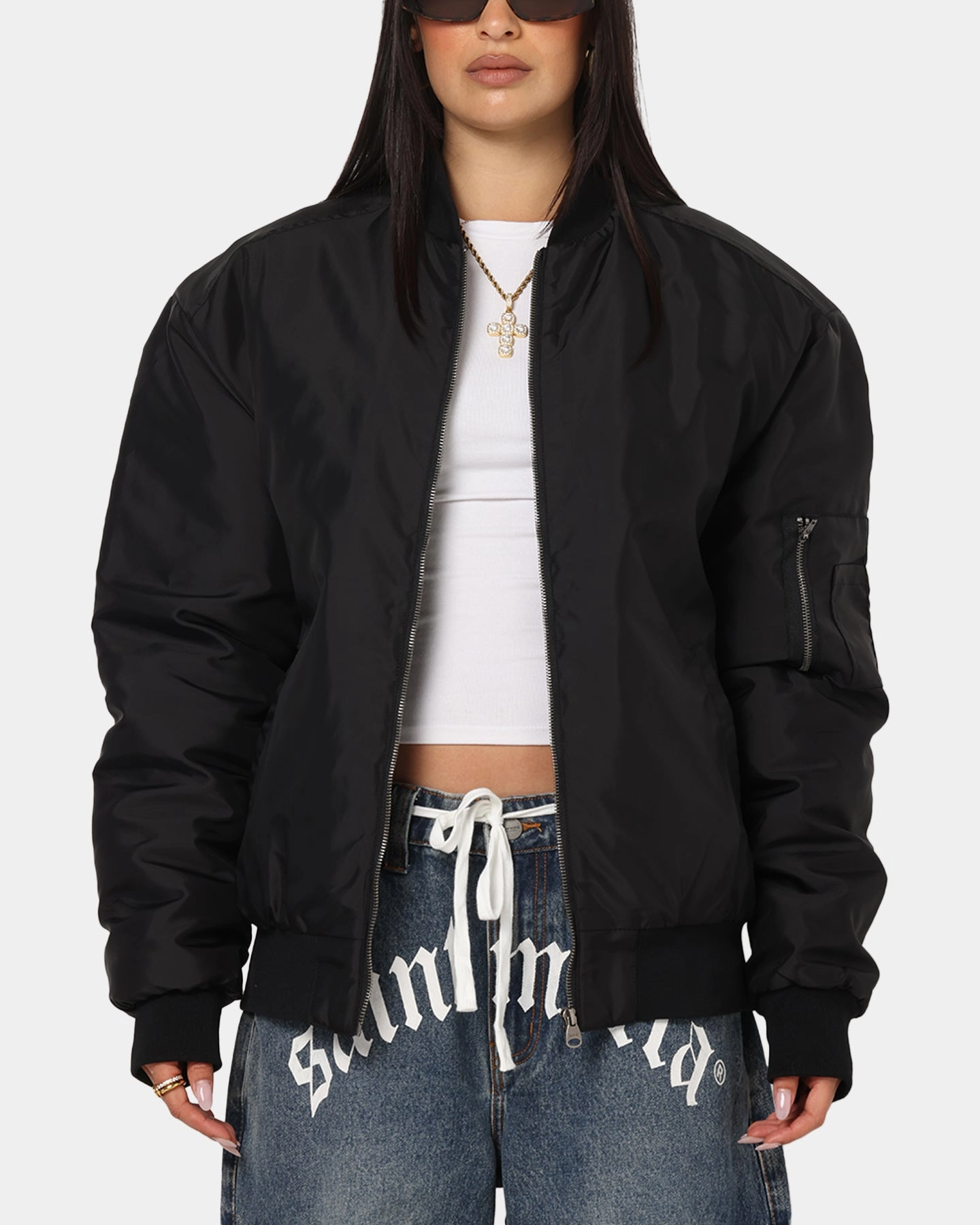 Saint Morta Gothic Noir Bomber Jacket Black Quick Release Buckle Mechanism Sustainable Recycled Material