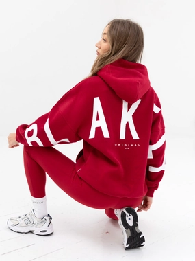 Adjustable Fit Brushed Fleece Interior Isabel Oversized Hoodie - Cherry Red