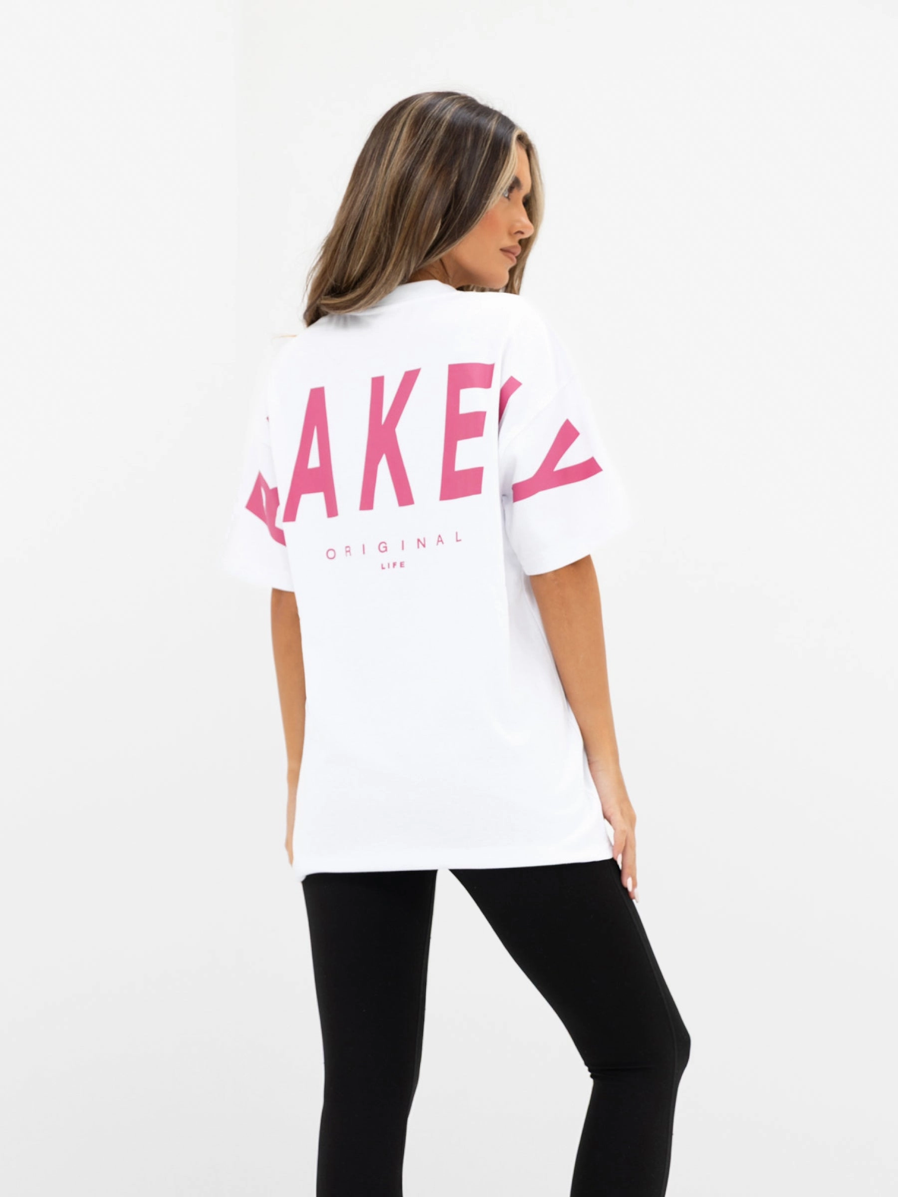 Stretch Jersey Knit Isabel Oversized T-Shirt - White & Hot Pink