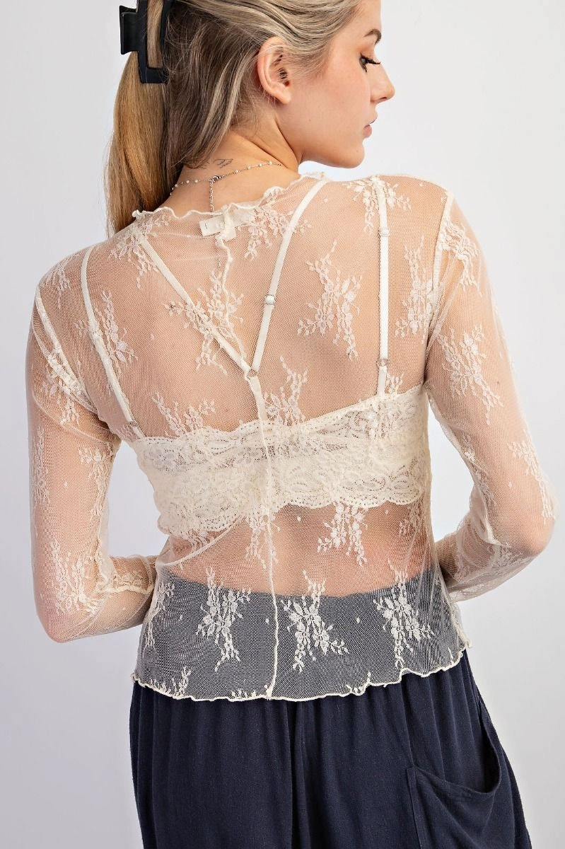 TemperatureRegulating Fabric Ivory All Over Sheer Lace Top