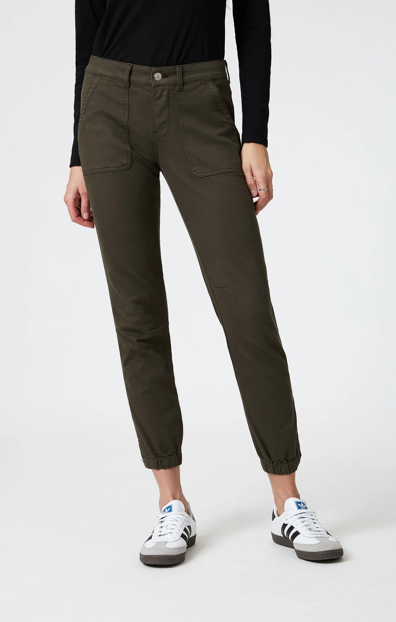 Freedom Fit elastic waistband IVY SLIM CARGO IN DARK GREEN LUXE TWILL