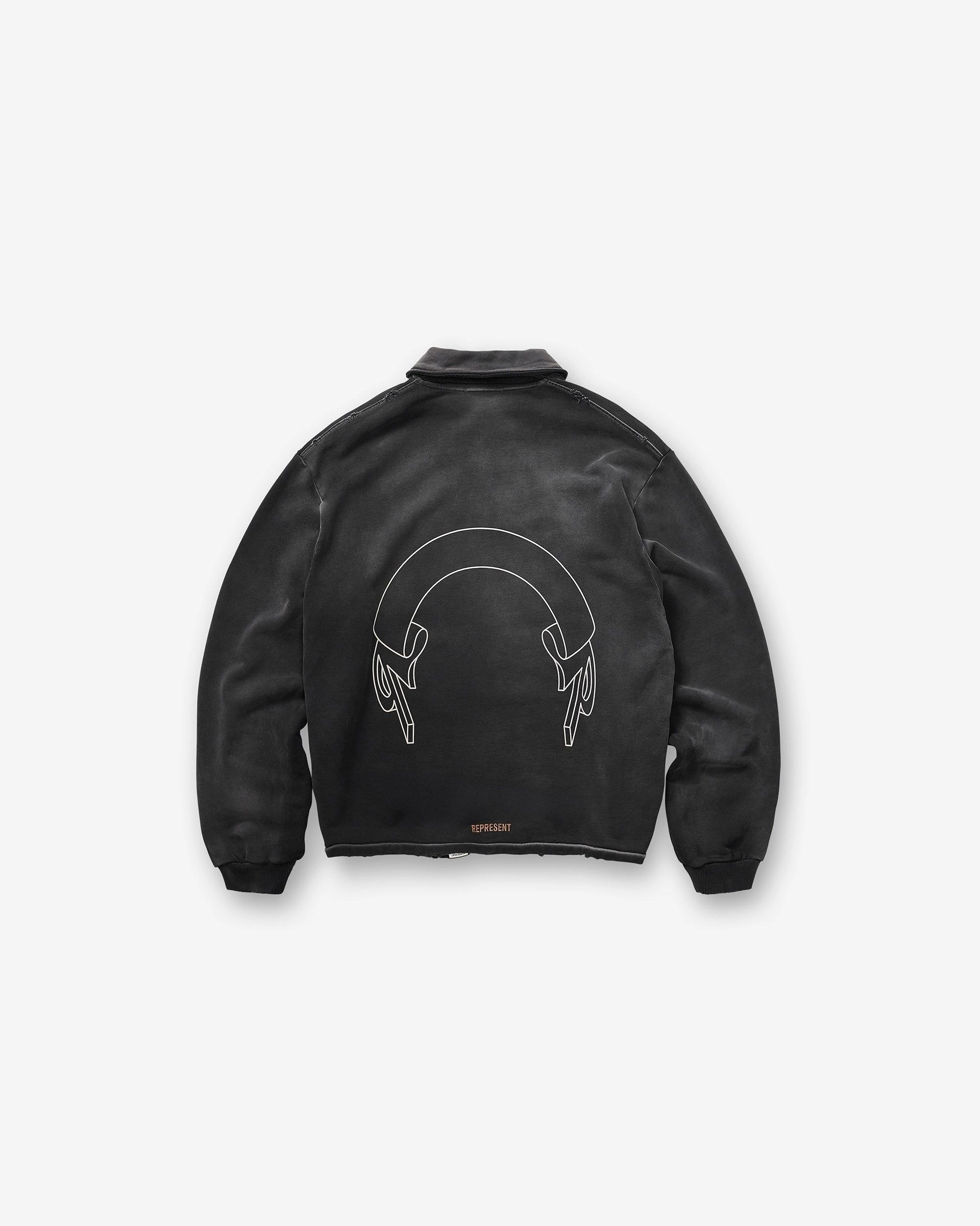 Represent Banner Quarter Zip Sweatshirt - Stained Black Subtle Detail Flatlock Seam Construction