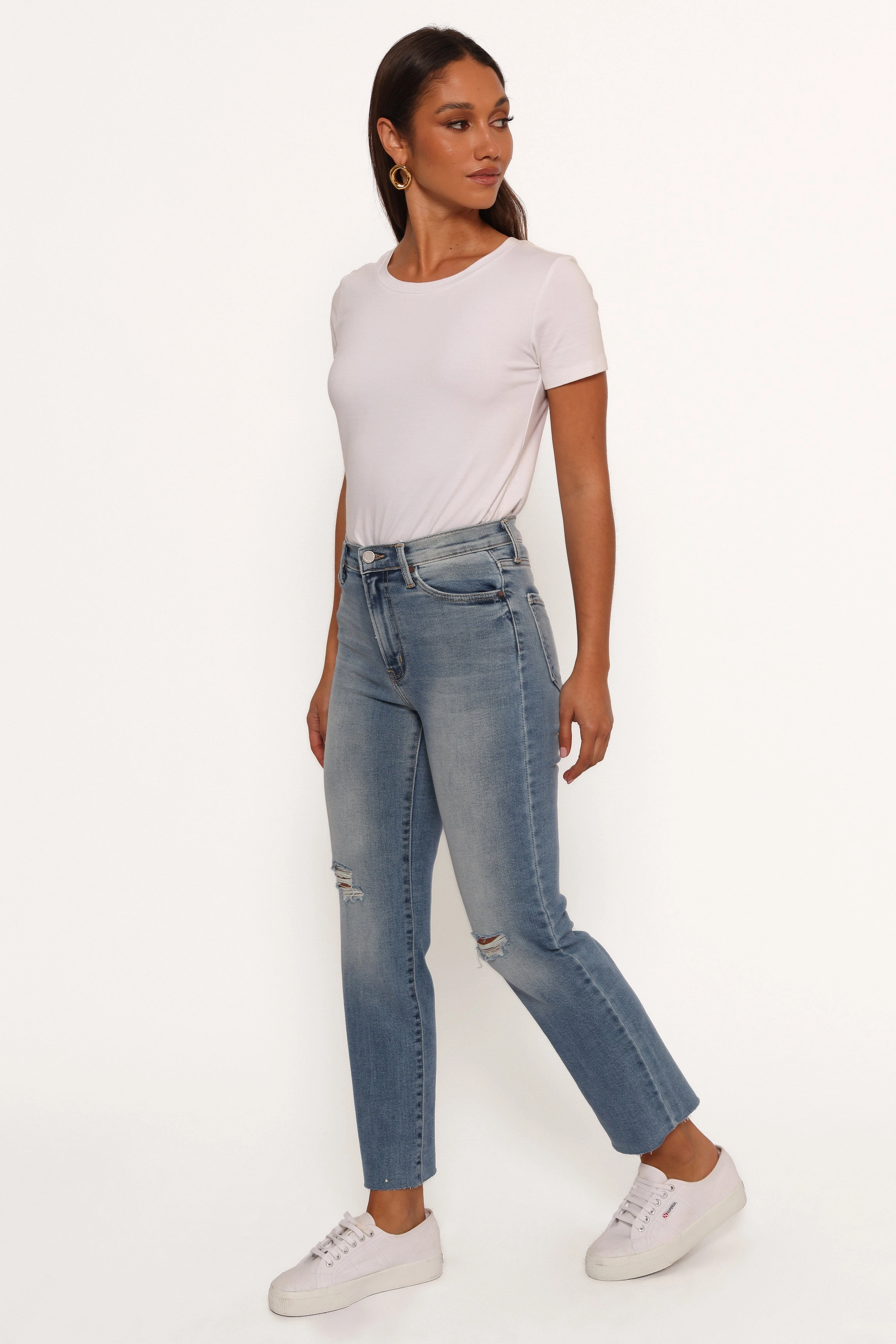 Night Out Rainy Day Just Black Distressed Slim Leg Jean - Light Denim