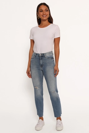 Timeless Waist Just Black Distressed Slim Leg Jean - Light Denim