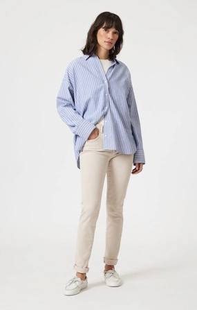 Date Night Summer Vibes Straight Cut KATHLEEN SLIM BOYFRIEND IN BEIGE FLEX BLUE