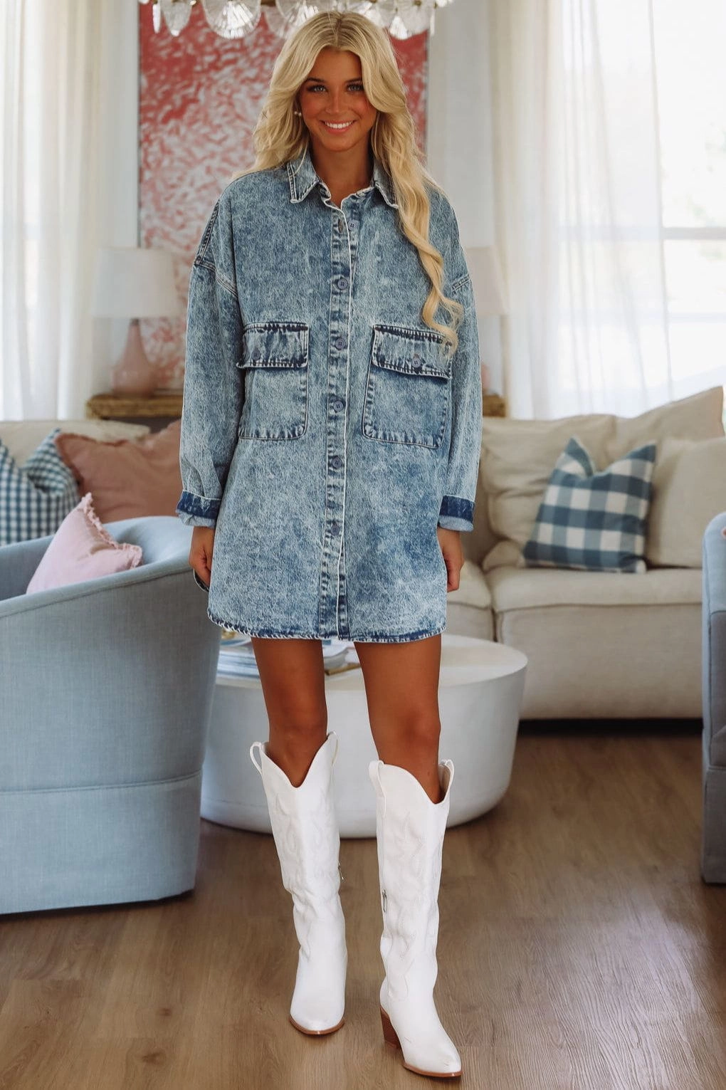 Kicking Up Dust Shacket Dress - Denim Sweat Absorbing Lining Comfortable Layer