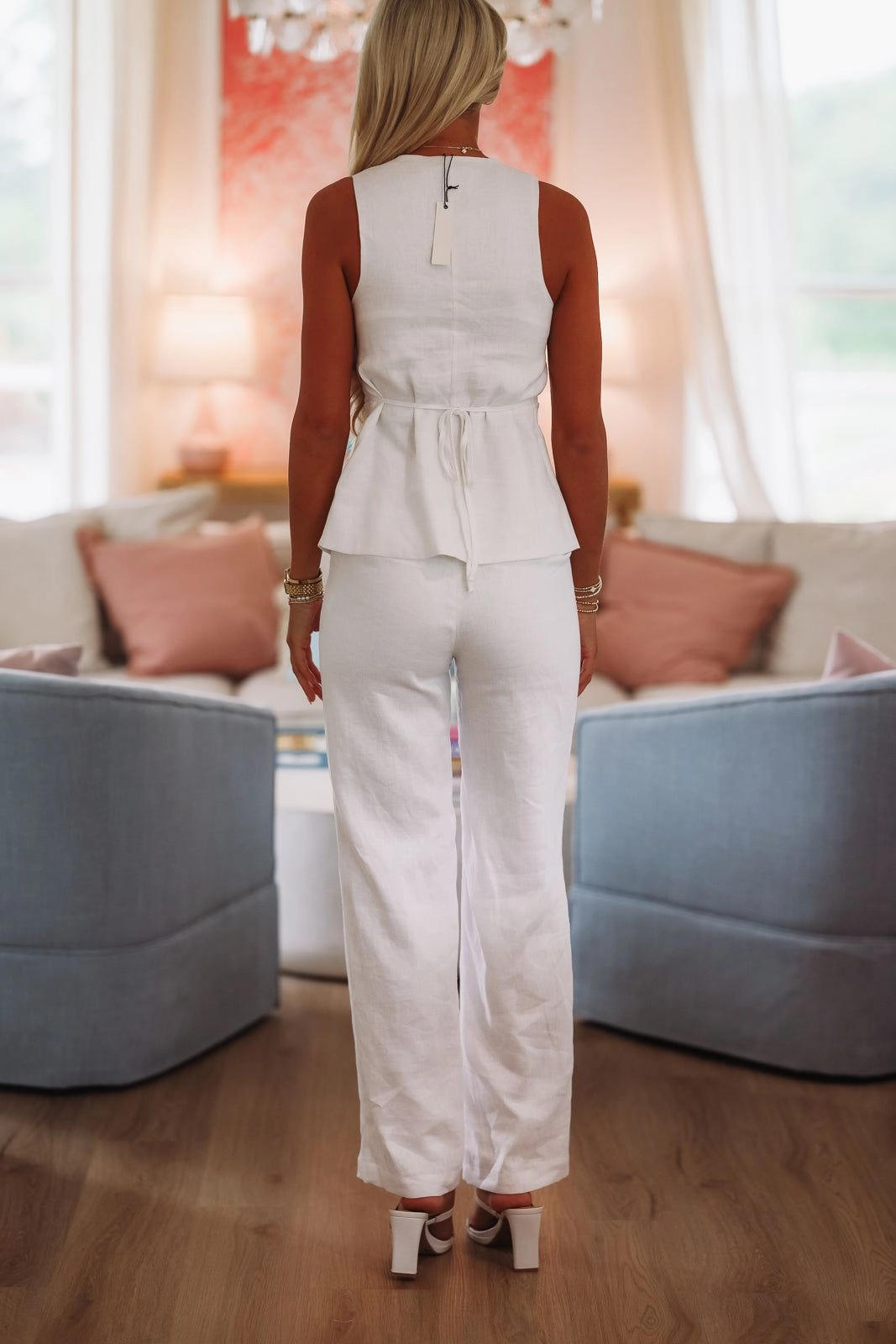 Kolibri Linen Vest Top - White Durable Reinforced Elbow Patches