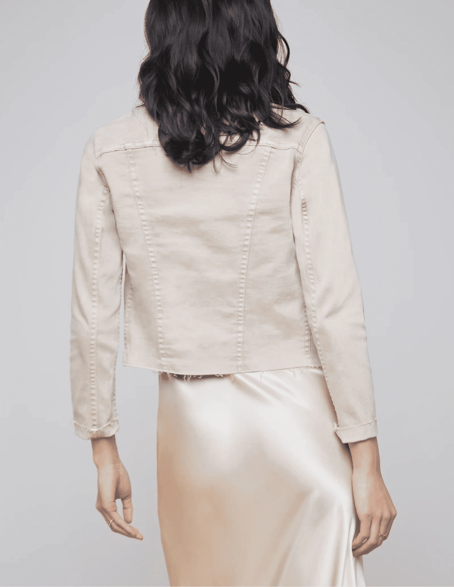 L'AGENCE Janelle Slim Denim Jacket in Biscuit Low Profile Logoing Weekend Casual