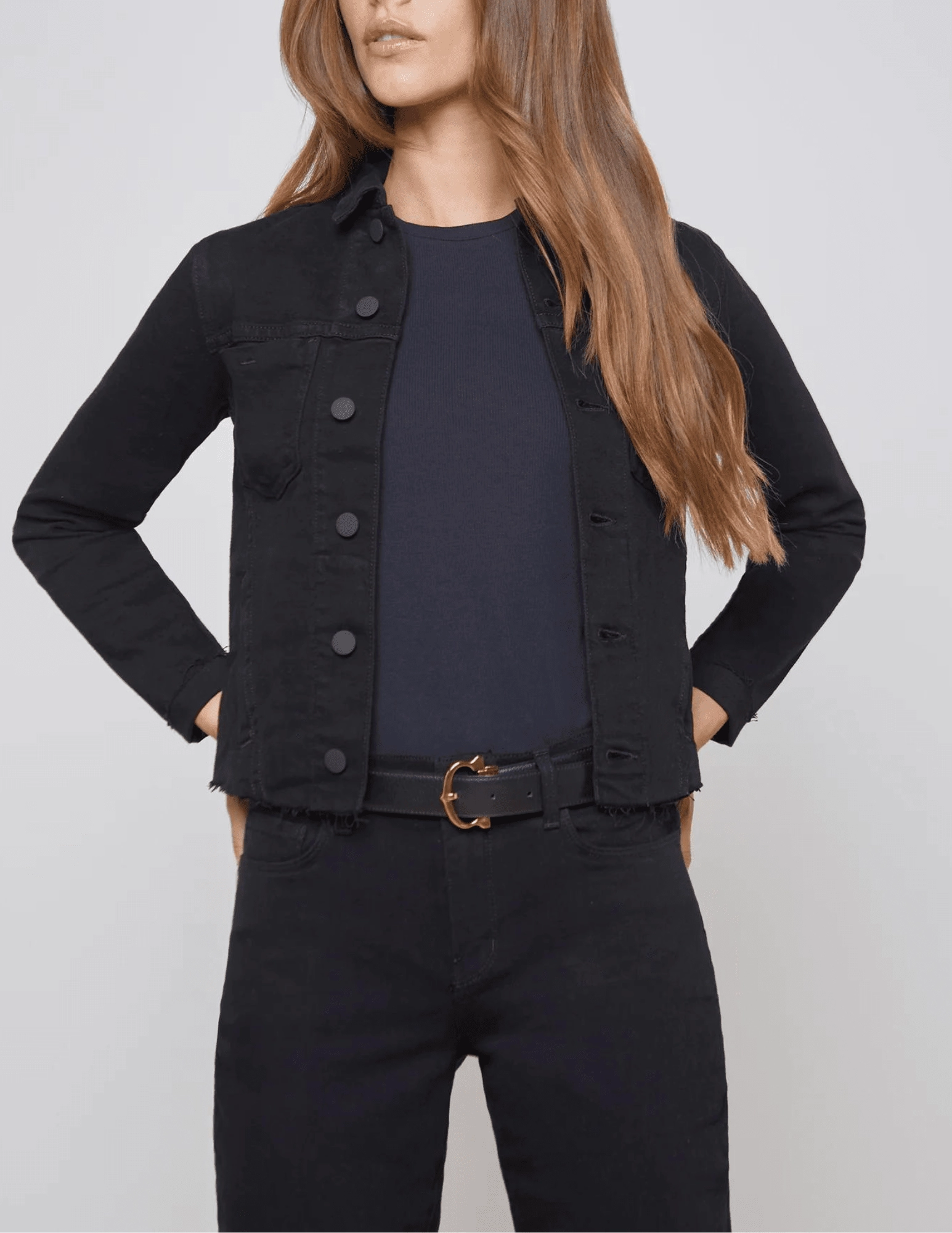 L'Agence Janelle Slim Raw Jacket In Saturated Black Softshell Construction