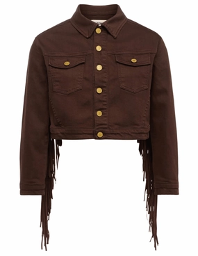 Anti Static Inner Layer L??AGENCE Koda Fringed Cropped Denim Jacket