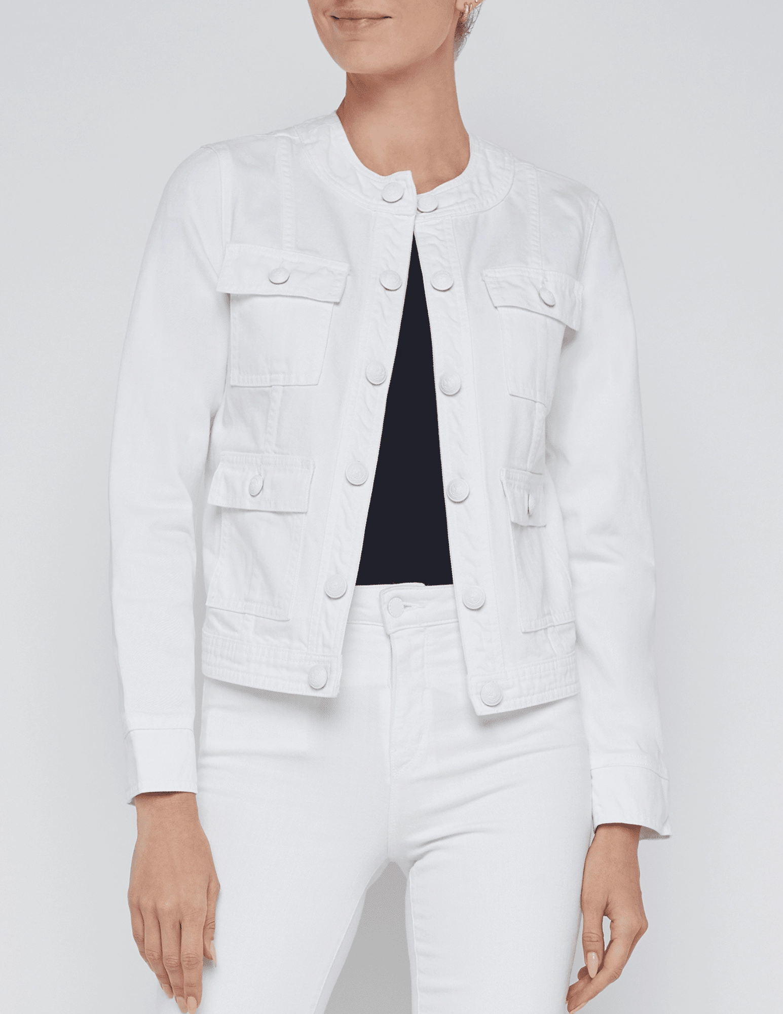 Recycled Material Construction L??AGENCE Yari Collarless Jacket in White-SALE