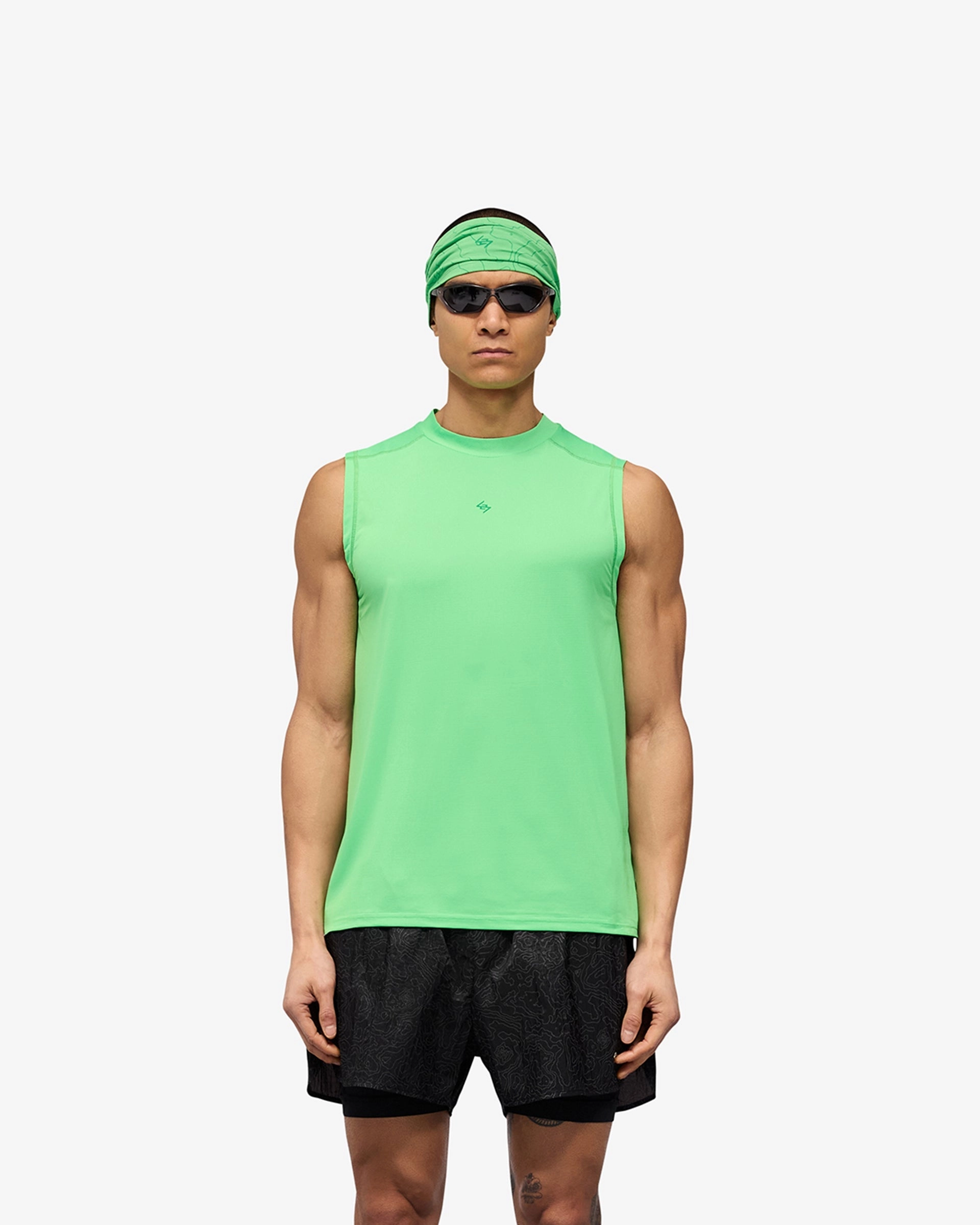 247 Contour Run Tank - Speed Green Stretch waistband DropShoulderDesign