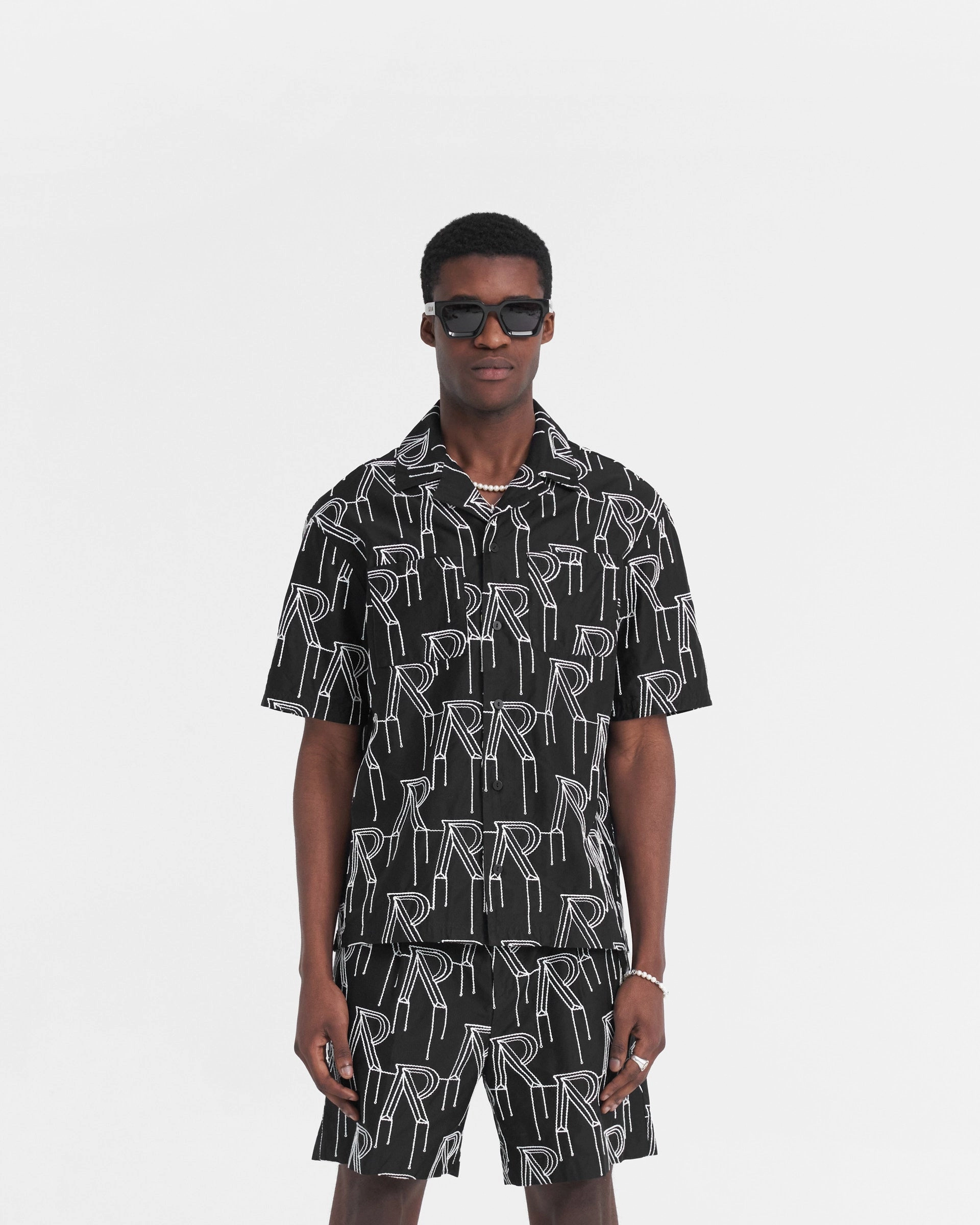 Embroidered Initial Overshirt - Black Simple Comfort Soft Stretch Collar