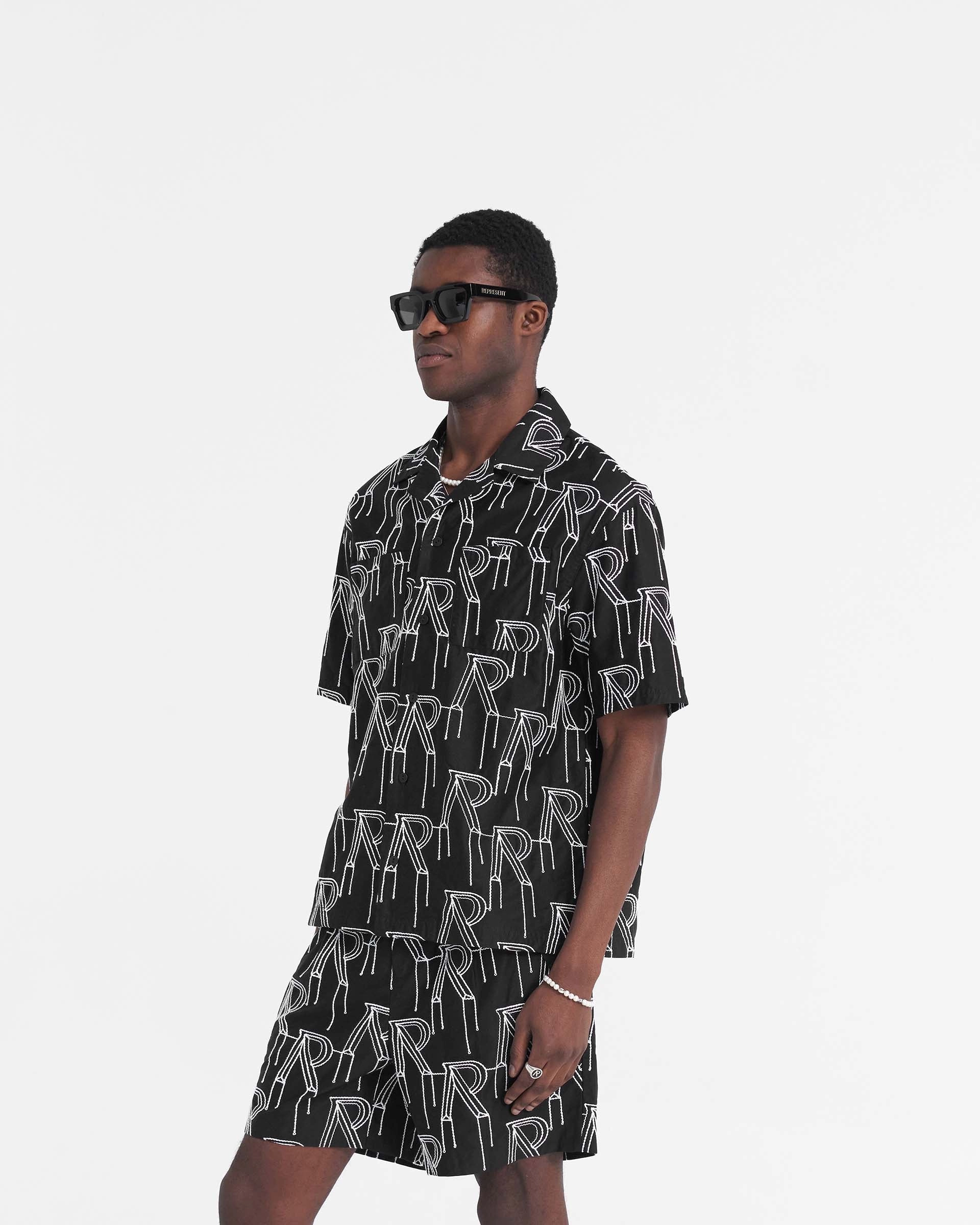 Conference Appropriate Timeless Fit Embroidered Initial Overshirt - Black