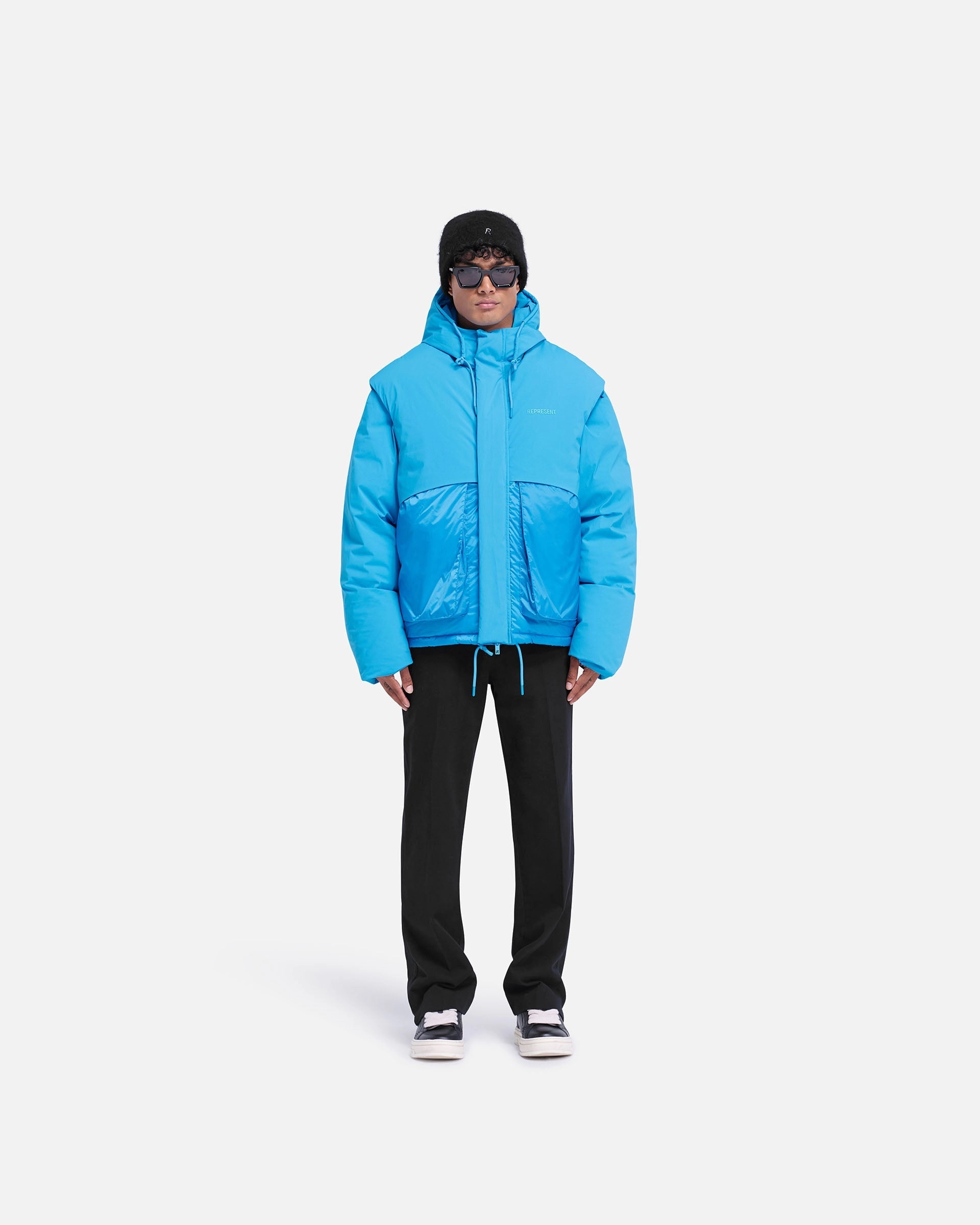 Layered Hooded Puffer - Electric Blue Stretch Comfort Fit