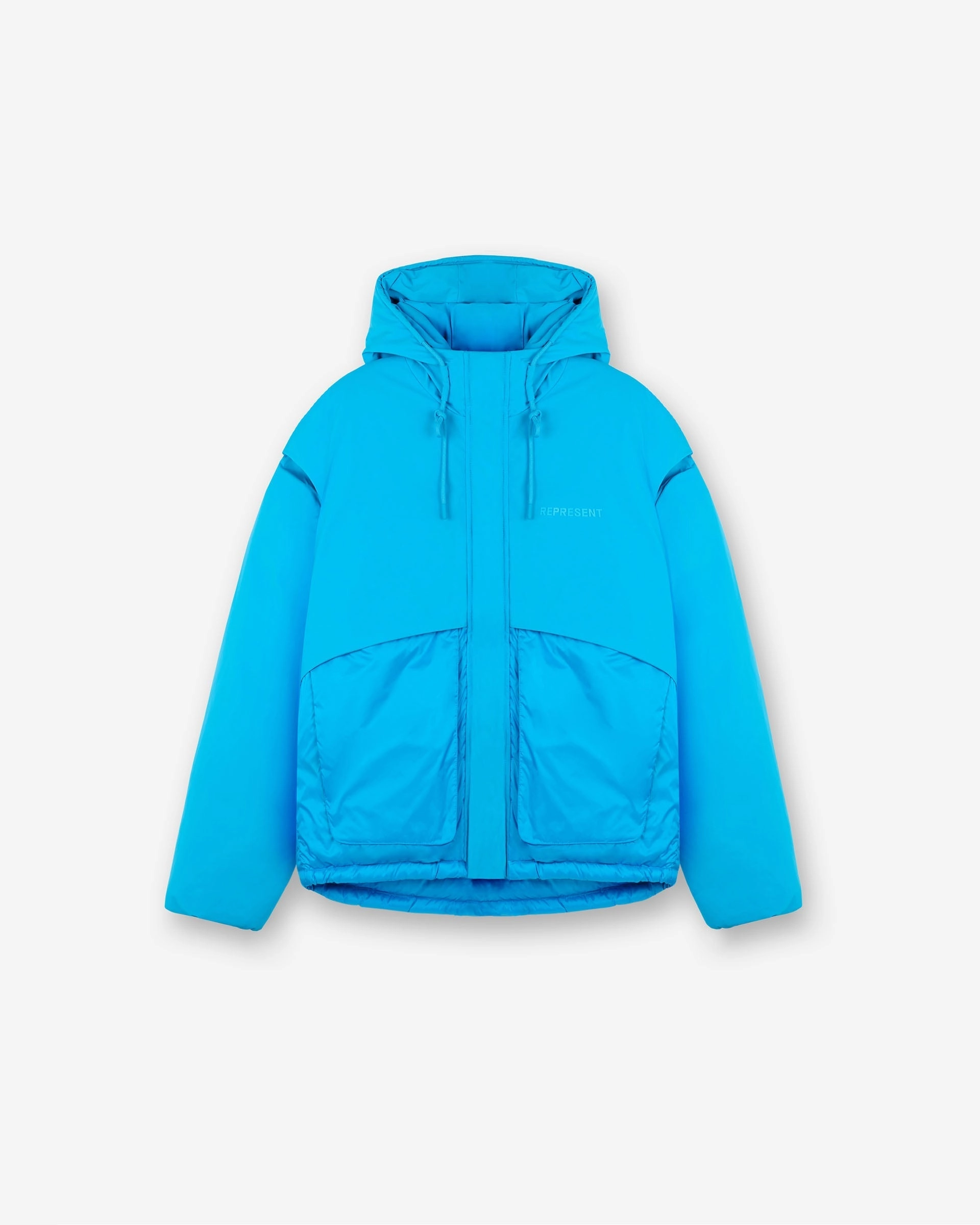 ErgonomicSleeveCut Layered Hooded Puffer - Electric Blue