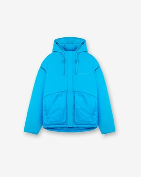 ErgonomicSleeveCut Layered Hooded Puffer - Electric Blue