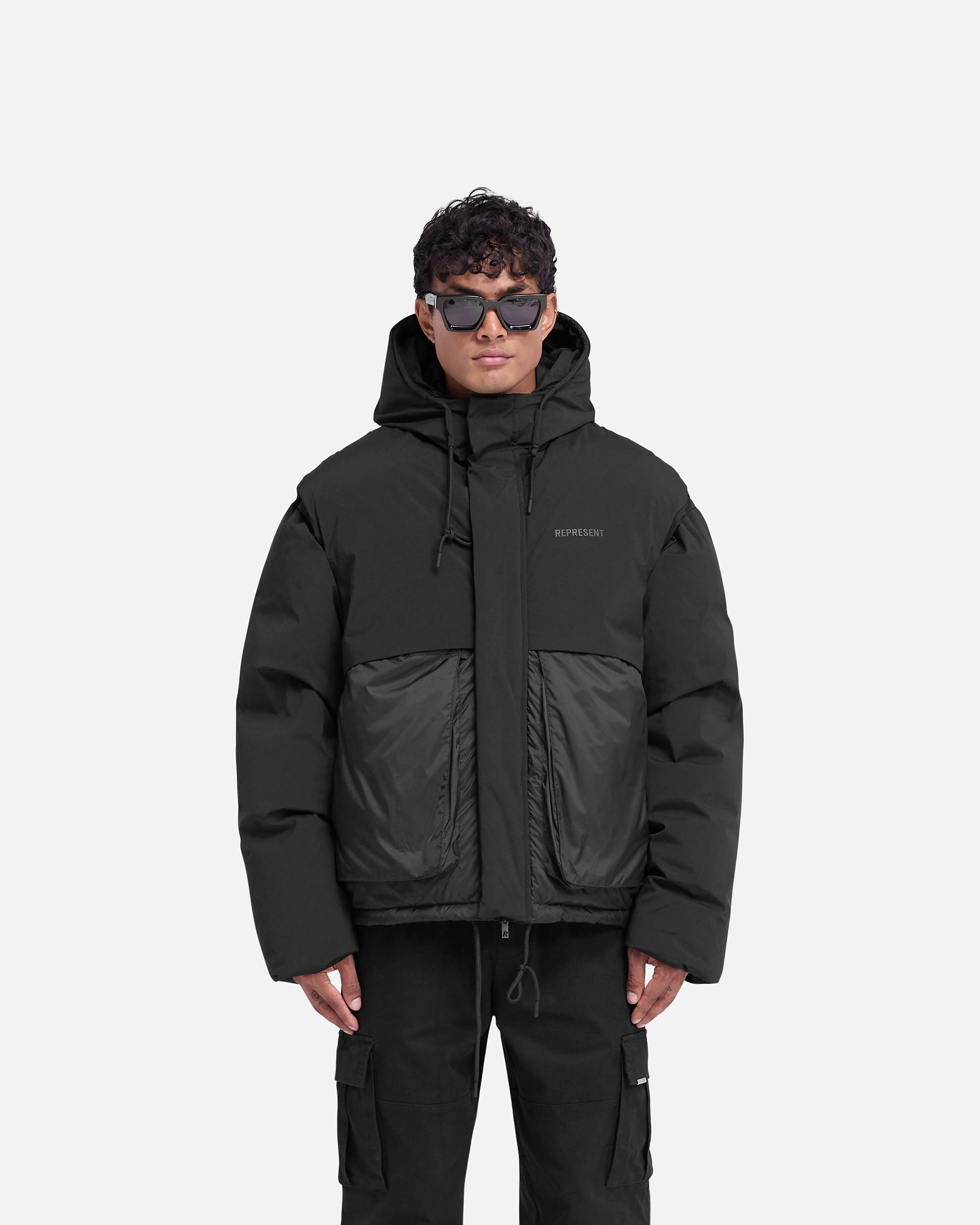 Layered Hooded Puffer - Jet Black Snag Free Surface