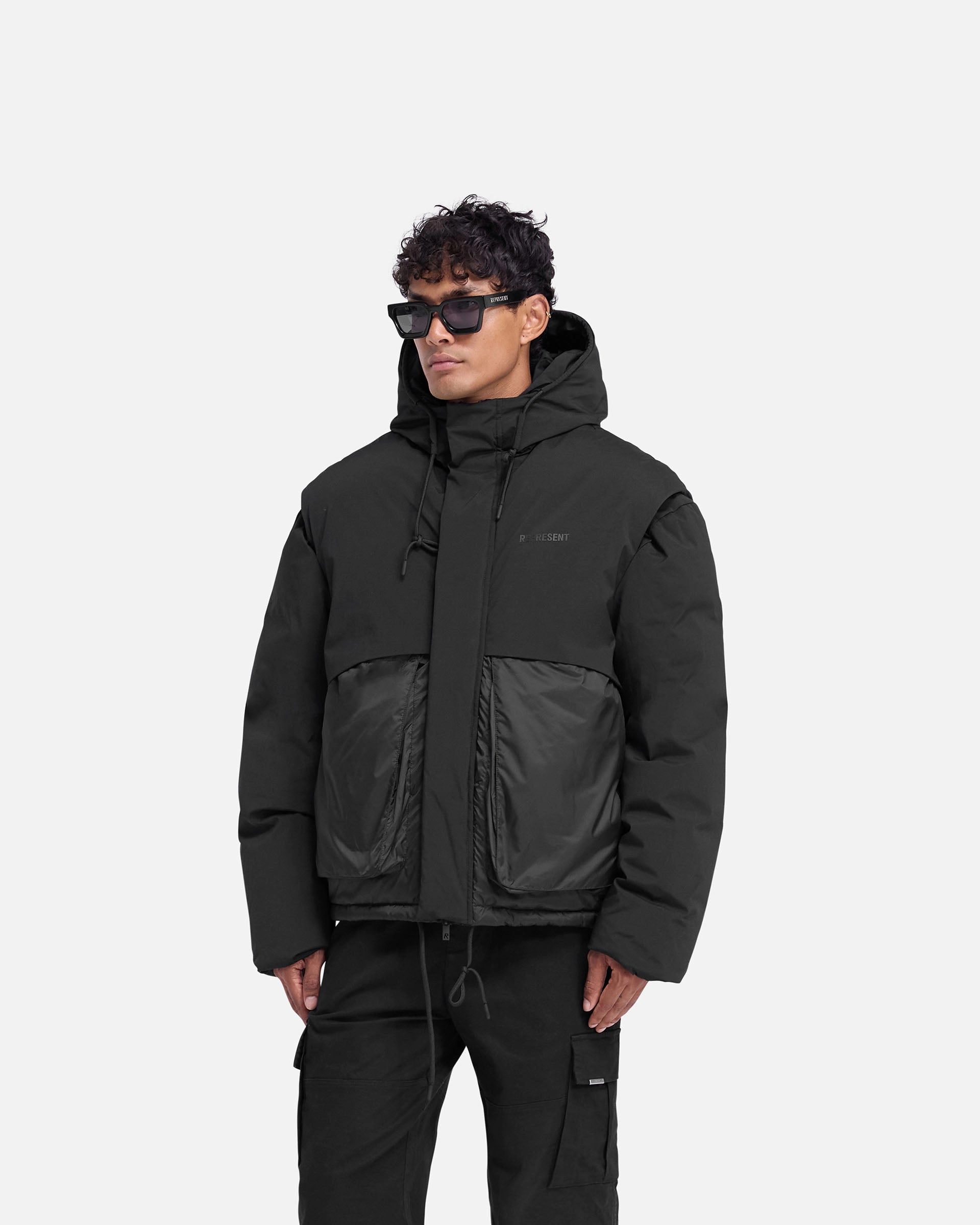 Layered Hooded Puffer - Jet Black HybridLayerCompatibility Oversized Silhouette