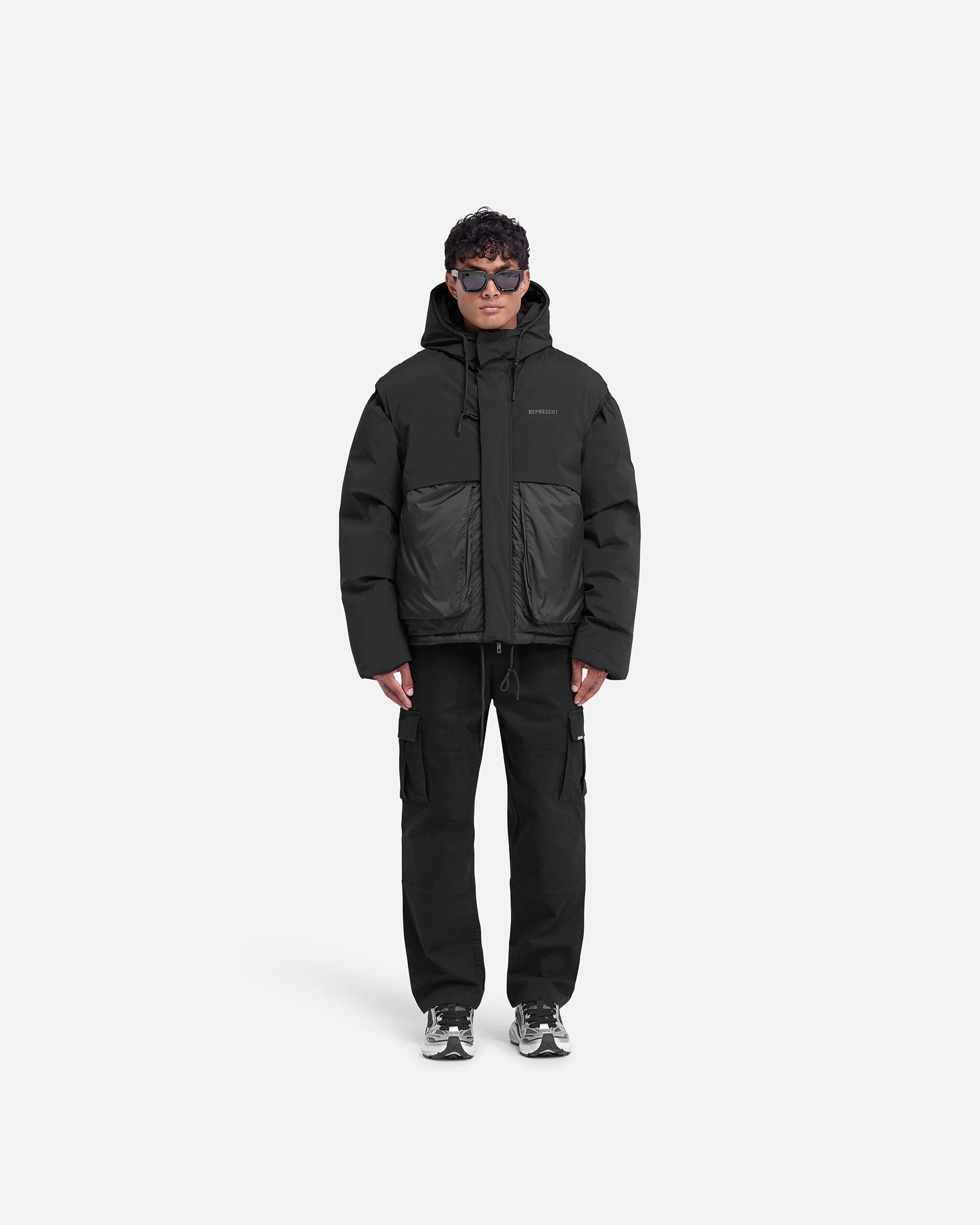Layered Hooded Puffer - Jet Black Comfort Flex Fit Heavy Duty Buckle