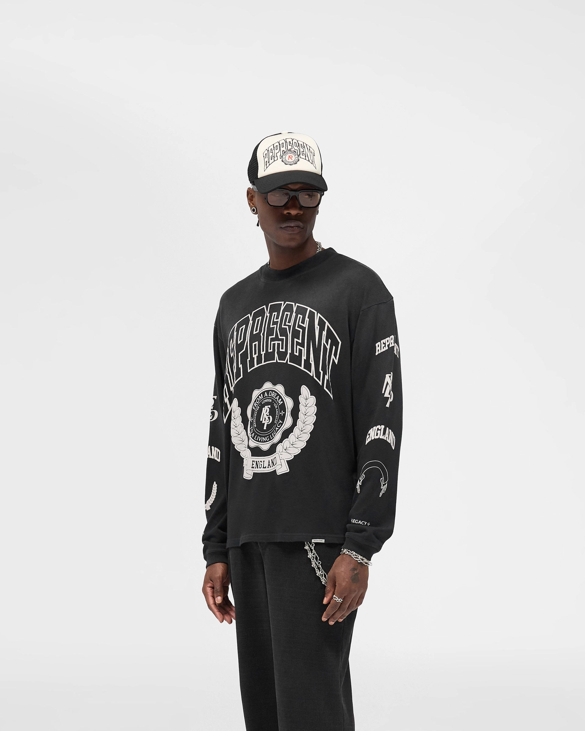 Complementary Colors Simple Comfort Wear Legacy Crest Long Sleeve T-Shirt - Stained Black