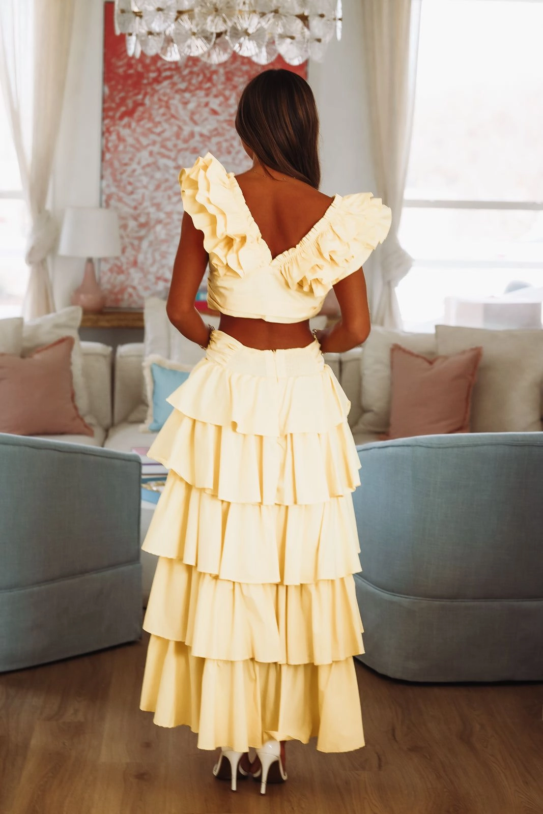 Lemon Zest Ruffled Crop Top - Yellow Tunic top Trendy Sweater