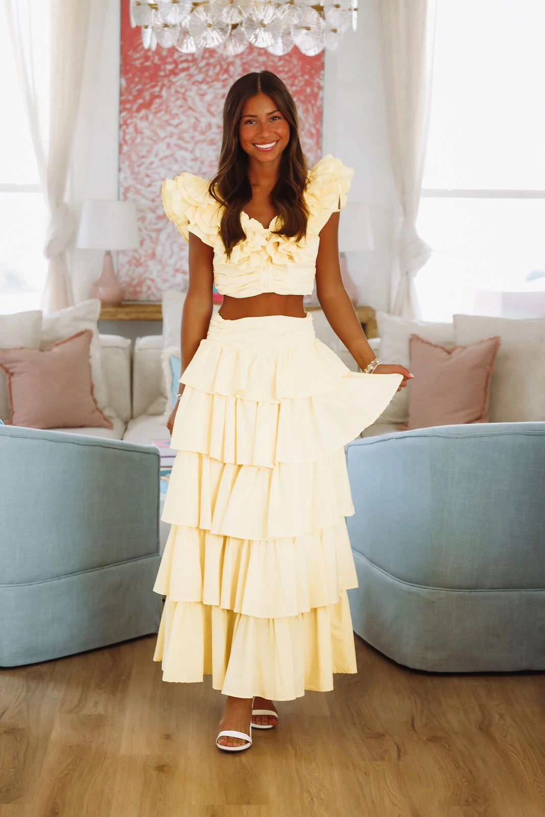 MinimalistSilhouette Noise Reduced Zipper Lemon Zest Ruffled Crop Top - Yellow