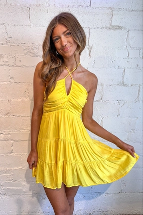 Lemonade Halter Dress Mesh-Sleeve