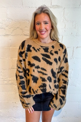 Leopard Fuzzy Knit Oversize Sweater Minimal Shrinkage