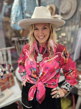 Ride'em Cowgirl Satin Western Blouse HighStretch Elegant Look