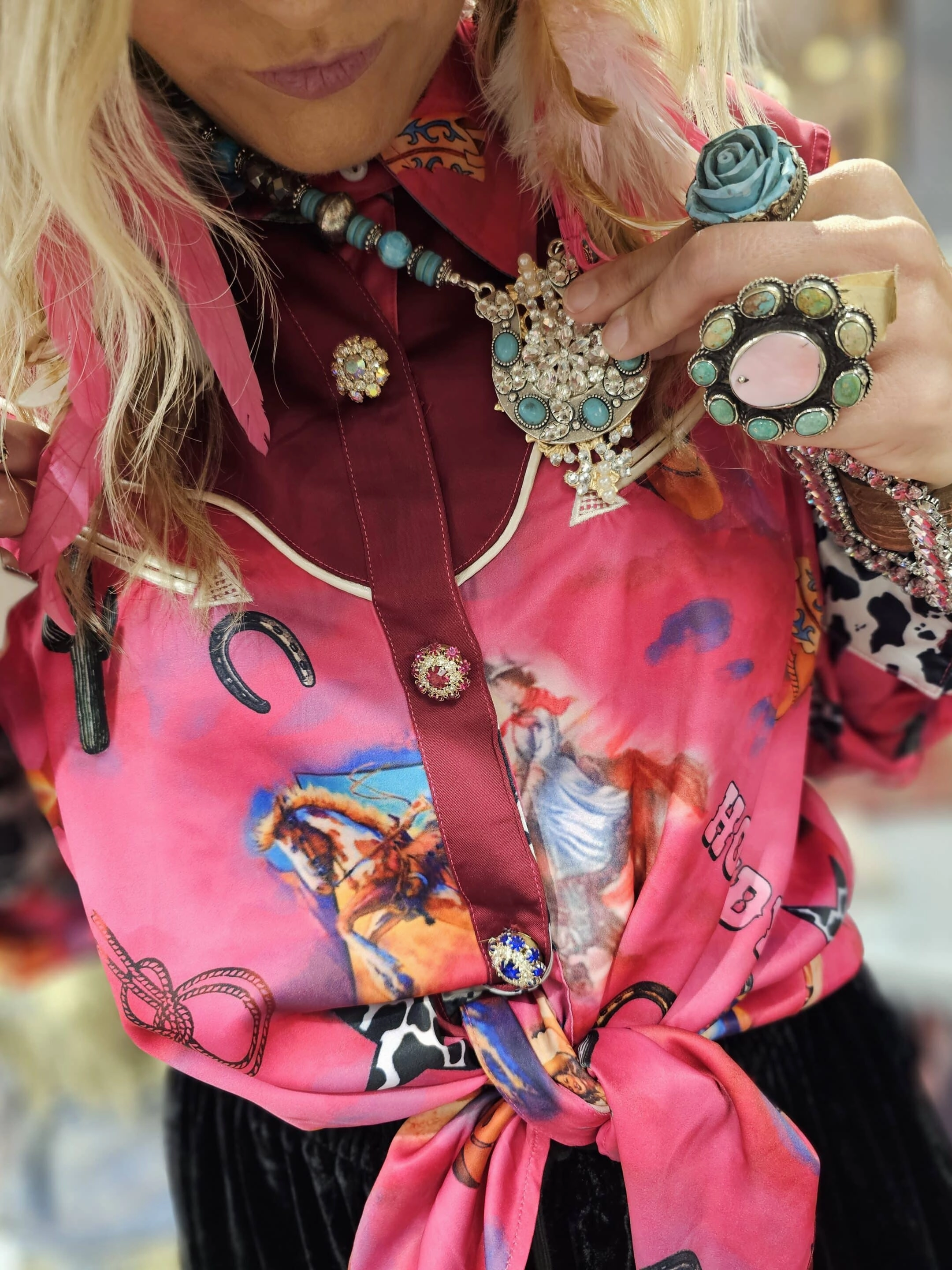 PolishedFinish Ride'em Cowgirl Satin Western Blouse