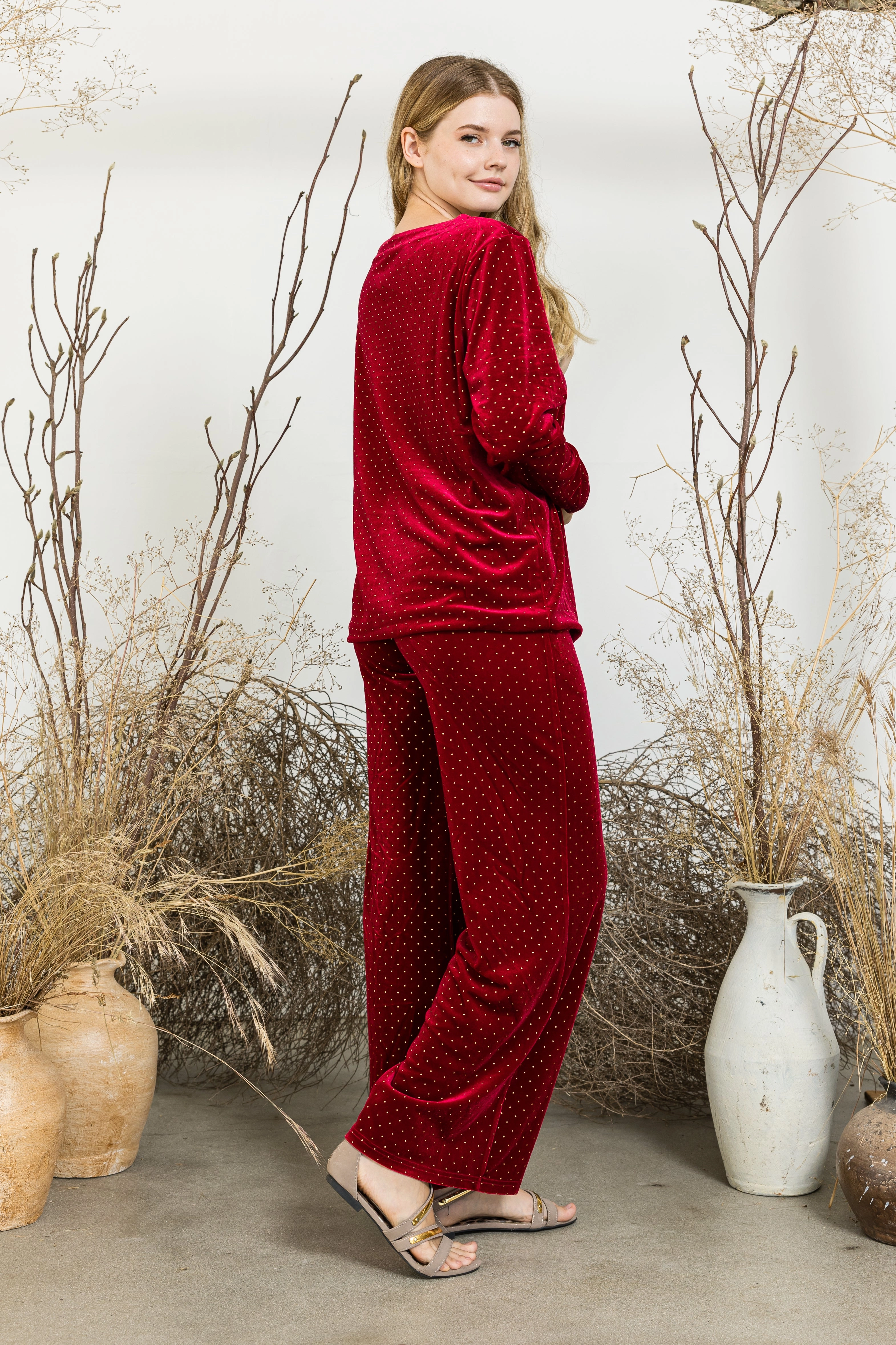 Sparkling Wine Velvet Top & Pant Set FlexibleMobility