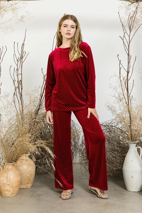 ReinforcedHem Sparkling Wine Velvet Top & Pant Set